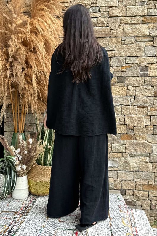Pure Cotton Santos Keyhole Drape Back Top Black